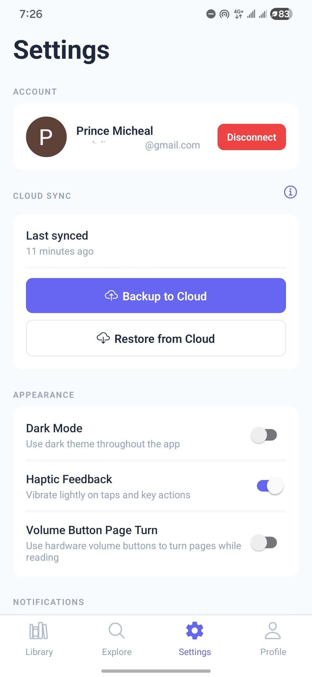 ReadingKulture dark mode screen