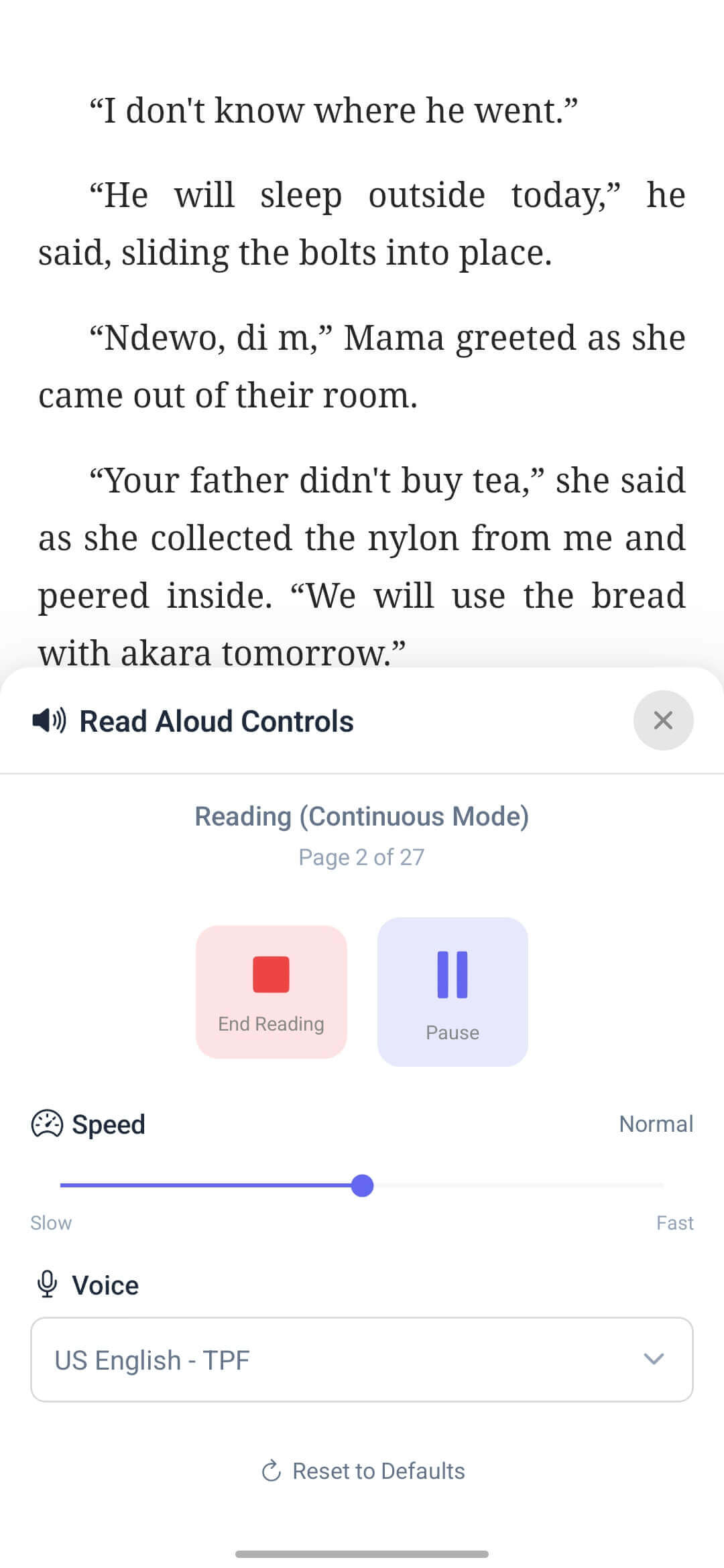 ReadingKulture TTS screen