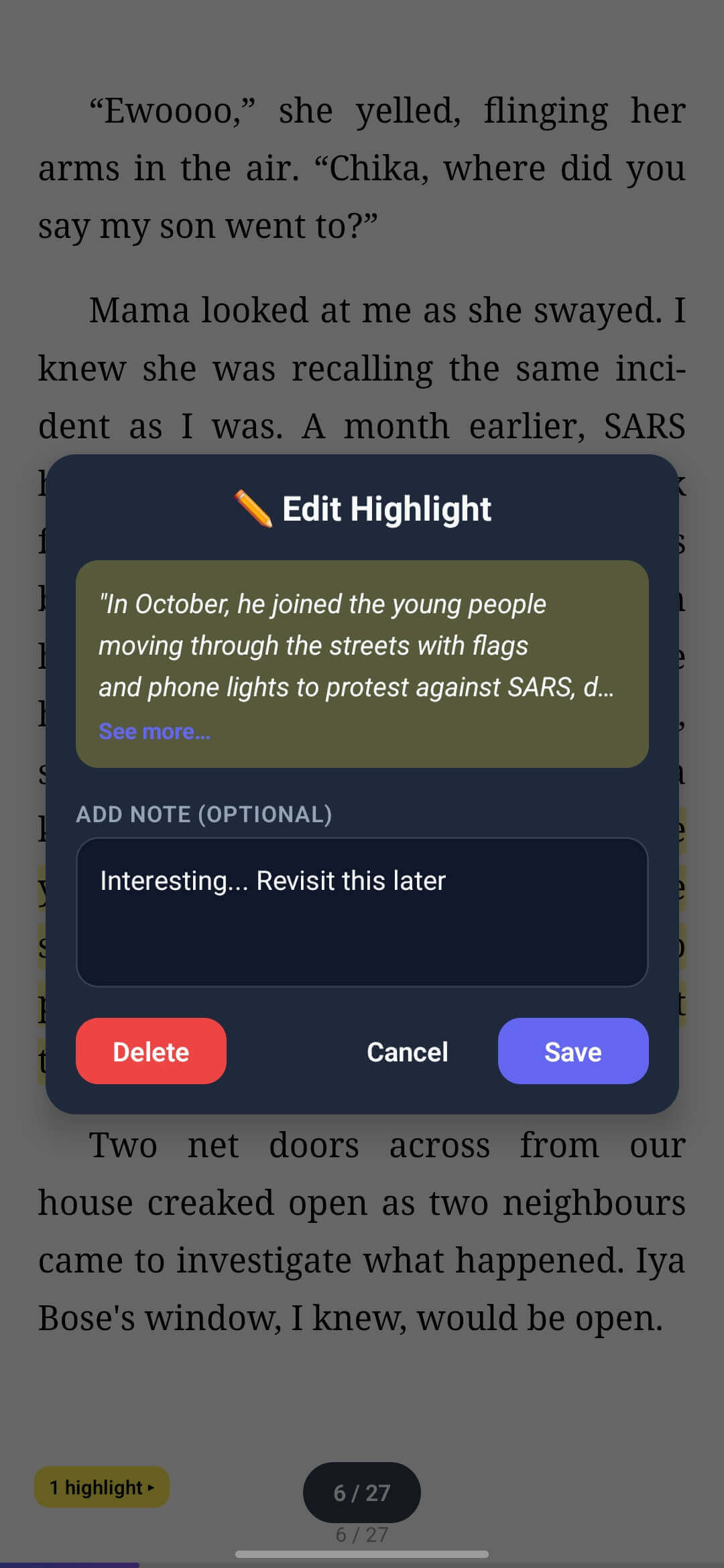 ReadingKulture highlights screen