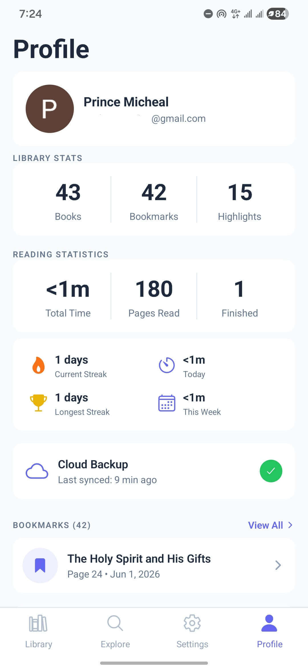 ReadingKulture profile screen